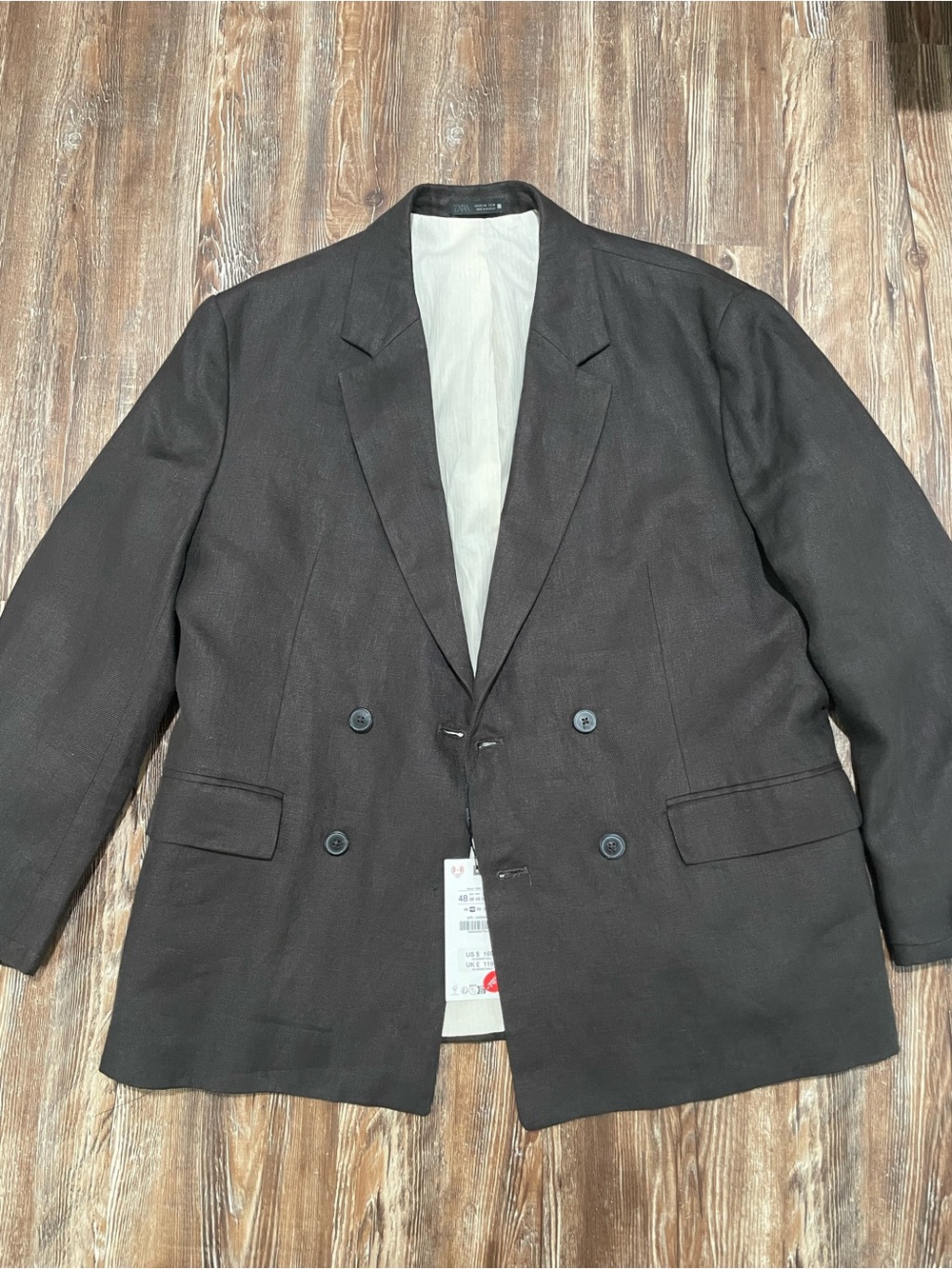 Zara Linen Double Breasted Blazer Brown Relaxed size 38r Fits 40R DB 2x4 Button